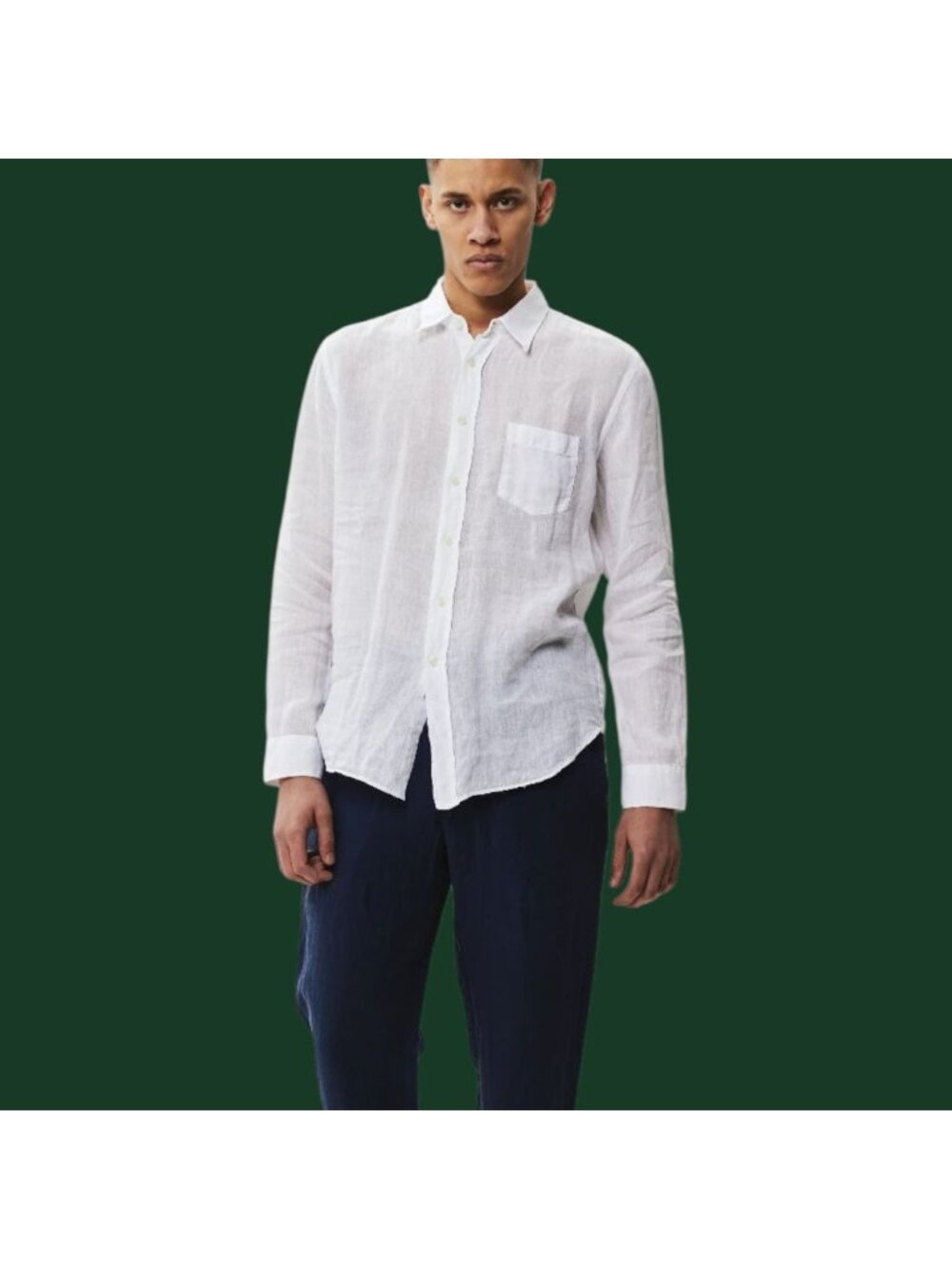 120%Lino button-up men shirt w/breathable lightweight fabric  White Large